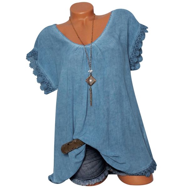 

blouse woman designer cap sleeve backless lace women plus size 4xl tunic 2019 summer casual short sleeve shirt blusas, White