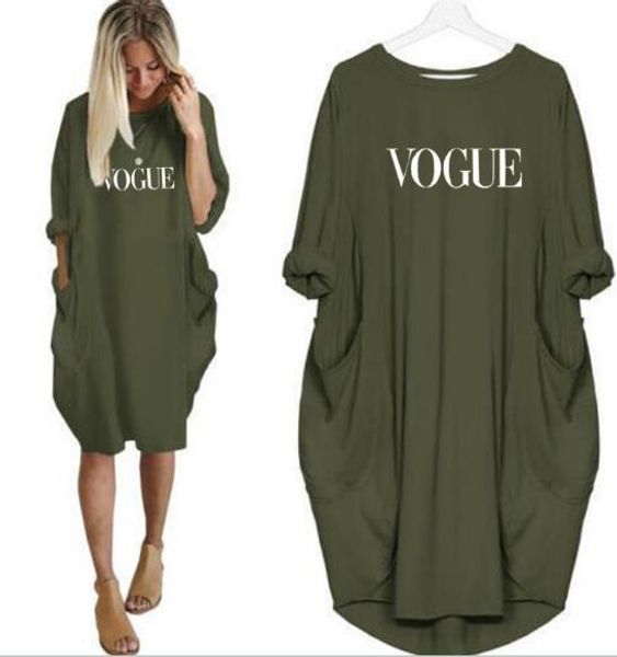 

womens desiner letter print dresses casual loose big pocket dresses fashion long sleeve tees females clothing, Black;gray