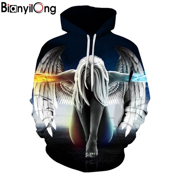 

new angel hoodies men 3d sweatshirt hooded anime pullover quality brand hoodies harajuku printed fashion tracksuit boy jackets, Black