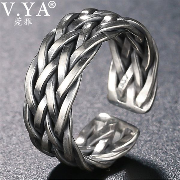 

v.ya big size thai silver ring for men women 925 sterling silver ring weave shape wedding anniversary fine jewelry, Golden;silver