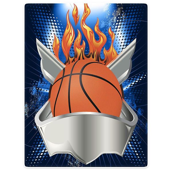 

blankets cobertor warmth soft plush basketball ball on fire blue brown sofa bed throw a blanket plaid