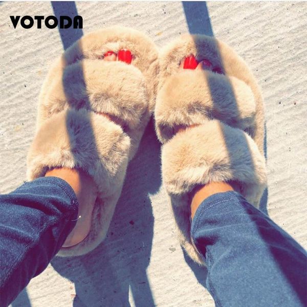 

winter slides women rainbow warm slippers female home flats flip flops indoor slip on shoes lady candy jelly faux fur slippers, Black
