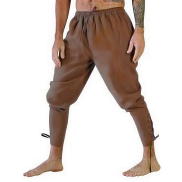 

men's pants 2021 men retro medieval costume lace-up bandage larp capris trousers vintage cotton joggers for quick dry casual 3xl, Black