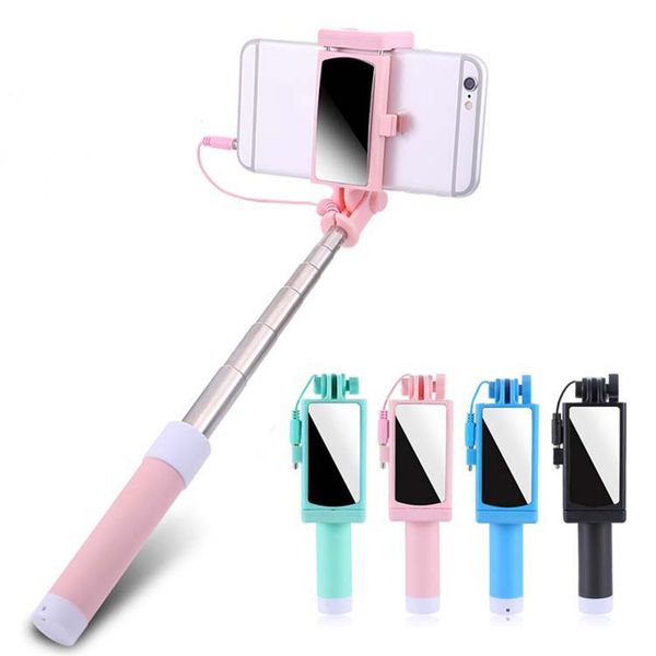 

mini gift wire-controlled take the mirror selfie stick stand extendable handheld self-portrait holders for smart phone
