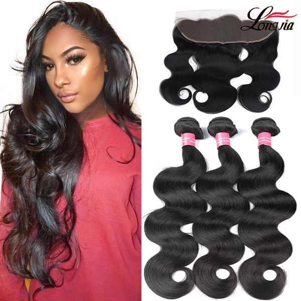 

brazilian body wave hair with 13x4 lace frontal closure ear to ear lace frontal with bundles brazilian human hair bundles with frontal, Black