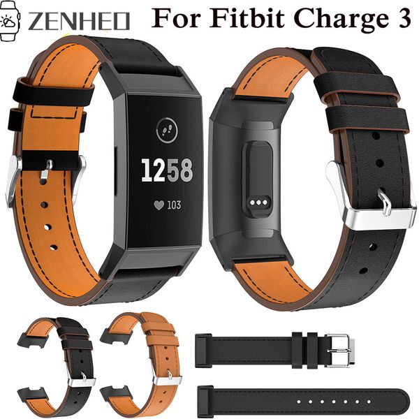 

genuine leather strap replacement watchband for charge 3 wristband wrist strap for charge 3 smart watch band, Black;brown