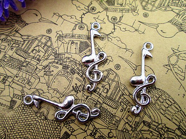 

60pcs musical charms--antique silver tone treble clefm,music note charm pendant 32x11mm, Bronze;silver