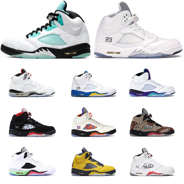 

classic men basketball shoes 5 5s black grape white cement island green gold medal space jam blue fire red sport sneakers size 7-13, White;red