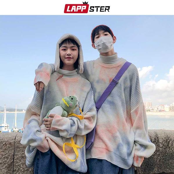

мужчины крупногабаритные tie dye свитера пуловеры 2019 мужские streetwear корейский стиль свитер осень пара harajuku урожай tops, White;black