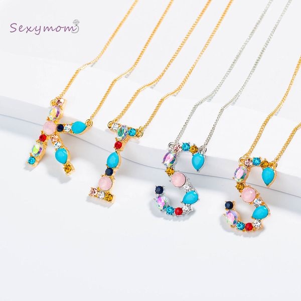 

wholesale multicolor fashion cz charm gold 26 alphabet letter pendant necklace micro pave zircon initial letter necklaces, Silver