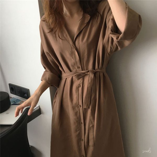 

2019 autumn women long shirt plus size loose style casual lapel batwing sleeve vintage long shirt cardigan blouse coat female, Tan;black