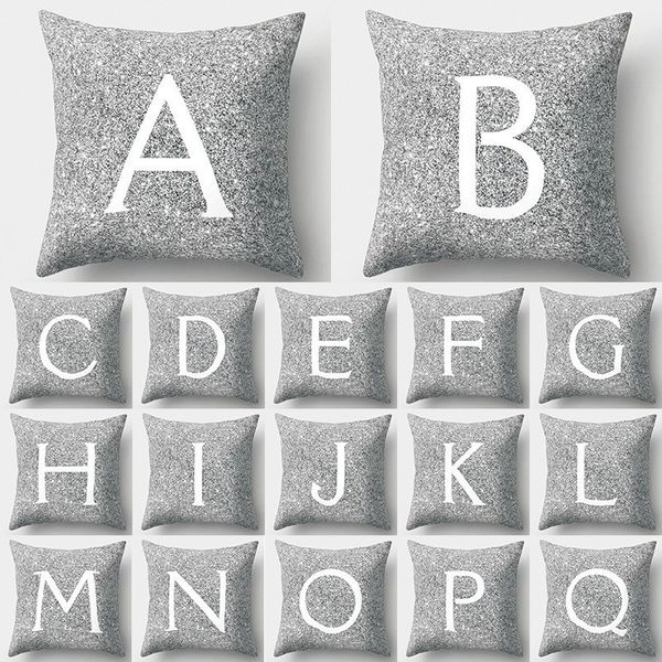 

1pcs silver подушка обложка с буквами печати полиэстер бросьте наволочки домашнее украшение 45 * 45см декоративные подушки крышки 40804