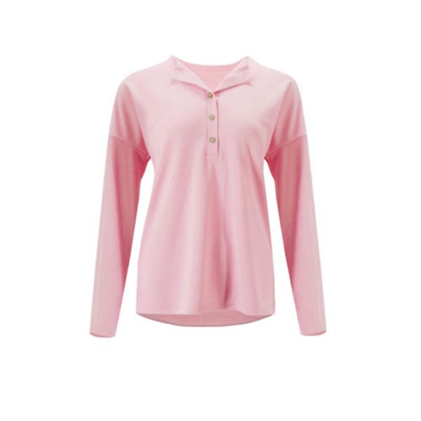 

Fashion Women Autumn Long Sleeve Loose T-Shirts Ladies Casual V-neck Solid Button Tee Shirt Tops