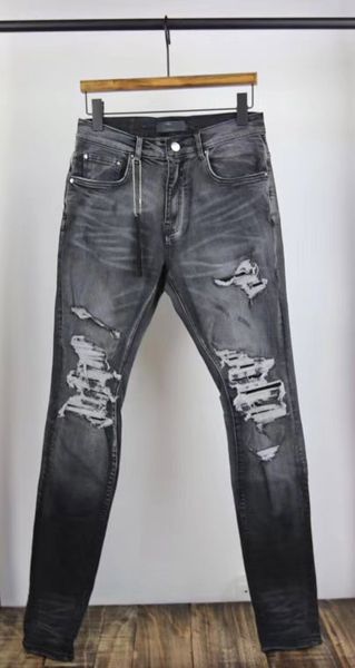 

men stretchy skinny leather ribbed patch distressed dk grey jean, Blue
