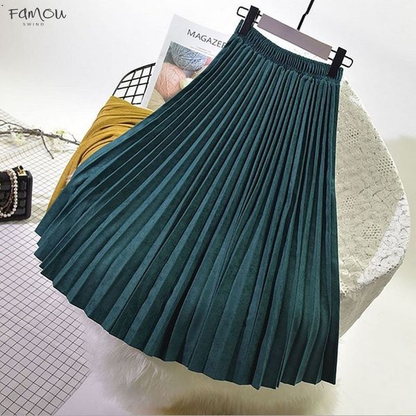 

Girl Mid-Length Pleated Skirt Autumn And Winter Female Womens 1881 Long Skirt High Waist 10 Colors Skirts