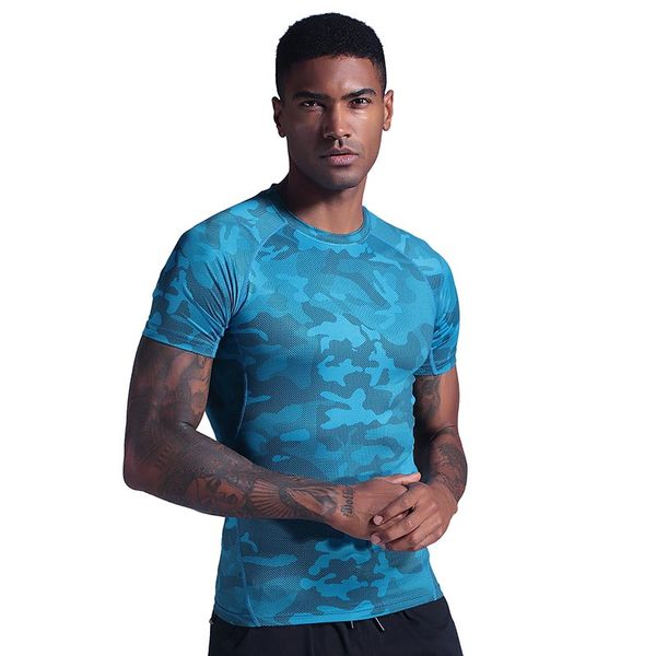 

man's t-shirt compression t-shirts men workout sports running t shirt short sleeve jogger tshirt fitness exercise gym clothes, Black;blue