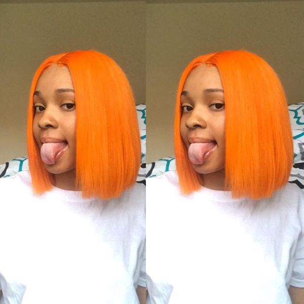 Orange Bob Short Full Lace Human Hair Wigs For Black Women Raw