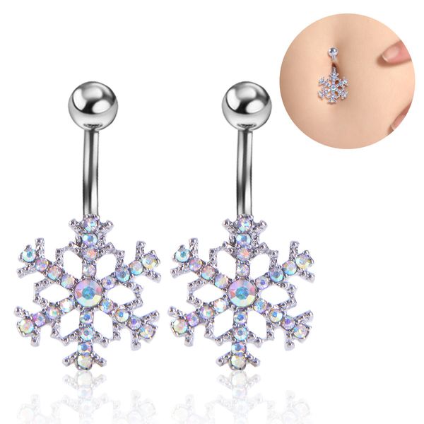 

wasit belly dance crystal body jewelry stainless steel rhinestone navel & bell button piercing dangle rings for women snow flower, Silver