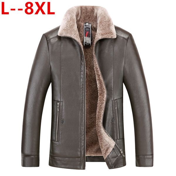 

plus size 8xl 6xl 5xl men's autumn winter motorcycle leather jacket windbreaker pu jackets male outwear warm baseball jackets, Black