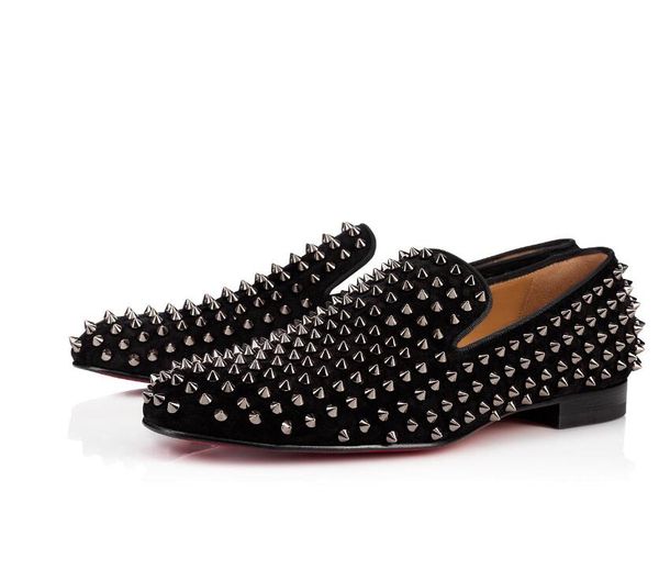 

luxurious gentleman red bottom shoes greggo orlato oxford spikes shoes men women walking flats wedding party loafers shoes dress shoe 35-46, Black