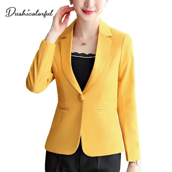 

dushicolorful woman blazer short 2019 formal jackets coat campera mujer office ladies elegant yellow blaser black plus size, White;black