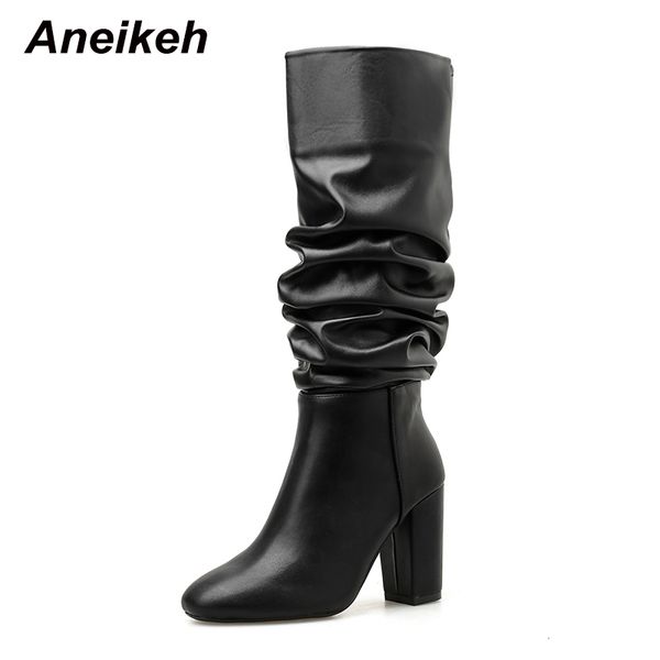 

aneikeh 2020 autumn winter new shoes women over the knee boots boots round toe women's dance high heel shoes black