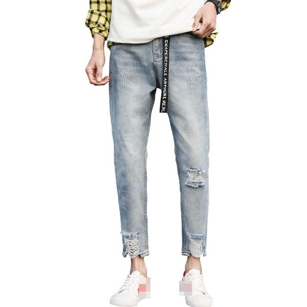 

new skinny jeans men streetwear destroyed ripped jeans homme modis male pencil elastic waist harem pants men jogger clothes, Blue