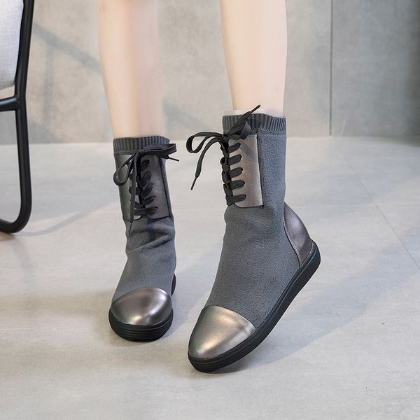 

autumn and winter new short boots women's thick bottom elastic boots in the tube casual women's, Black