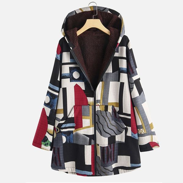 

2019 autumn winter jackets women parka warm jackets long sleeve coats cotton linen fluffy fur zipper parkas hoodies outwear#j30, Black