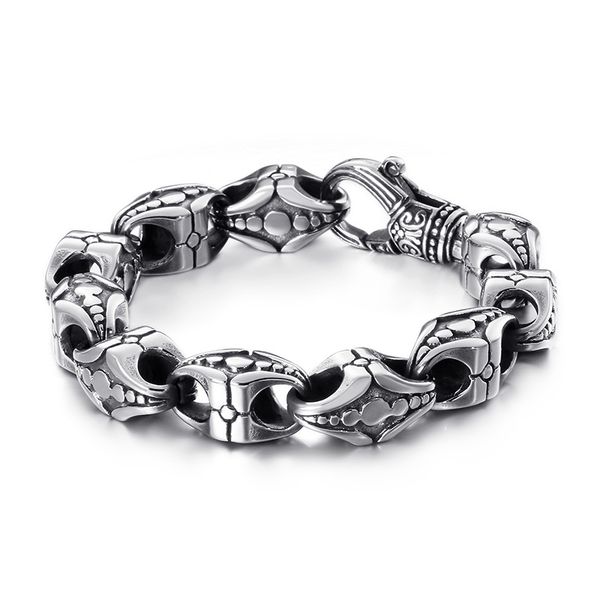 

punk rock cross bracelet vintage men's stainless steel cross biker charm bracelet heavy chunky bangle jewelry accessorie 19-23cm, Black
