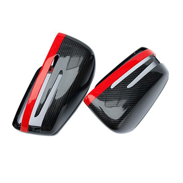Bir Çift (Sağ + Sol) Saf Karbon Fiber Ayna Caps için W204 W176 W117 W218 W212 W207 X156 ABS Kırmızı Yan Kanat Kapak