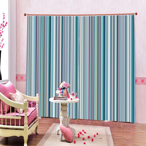 2019 Custom Modern Blackout Curtain For Living Room Blue Striped