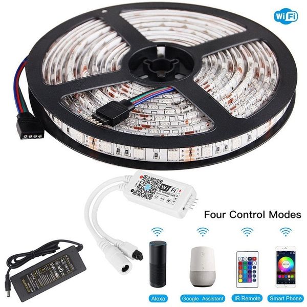 LED Şerit Işıkları SMD 5050 RGB Bant Şerit 12 V IP65 su geçirmez Esnek Halat Dize 44Key Müzik Bluetooth WiFi Denetleyicisi