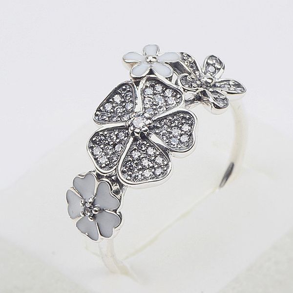 

women's silver plated platinum euramerican style daisy flower arrangement inlay zircon white enamel party engagement ring adorn article, Golden;silver