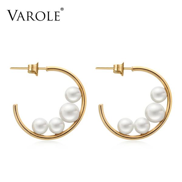 

varole korean c shape earrings stainless steel pearl gold silver color hoop earrings for women wedding jewelry kolczyki, Golden;silver