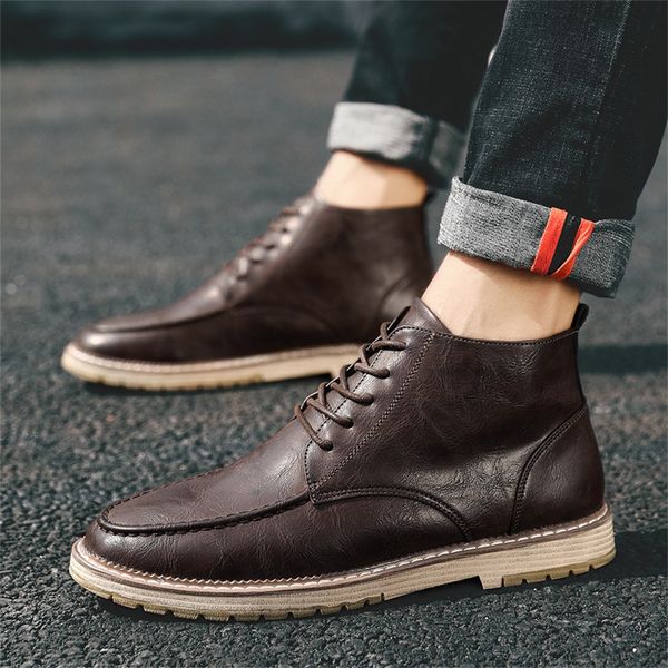 

autumn winter men boots big size 38-47 vintage style men's fashion high tube boots breathable short student dress shoes, Black