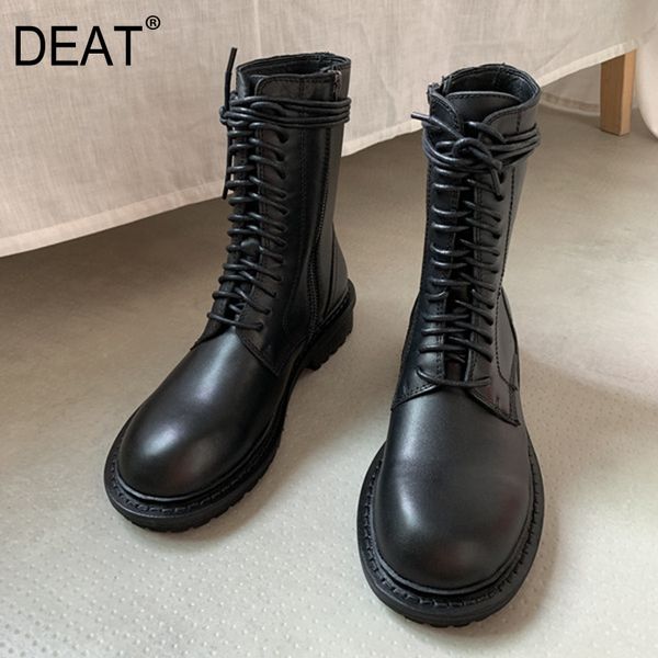 

deat] 2019 round toe bandage black personality casual pu leather single shoes women boots new spring autumn fashion tide 10d874
