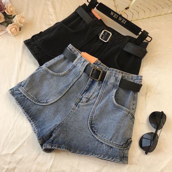 

2020 весна высокая талия карманные джинсовые шорты женские повседневные a-line шорты для похудения студентов джинсы брюки девушки студенты г, Blue