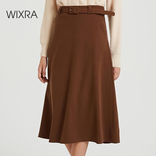 

wixra 2019 new basic solid sashes skirts elegant high waist loose a line skirt autumn winter ladies bottom, Black;gray