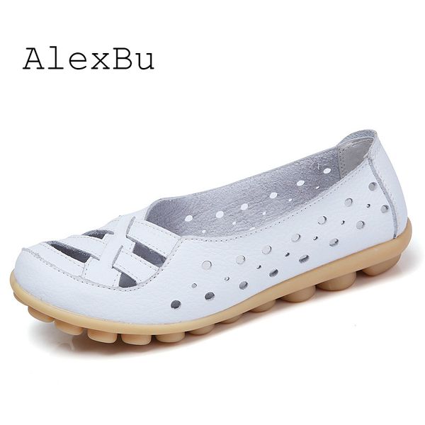 

alexbu women shoes comrfort genuine leather flat shoes woman casual loafers ballet female moccasins big size 35-44, Black