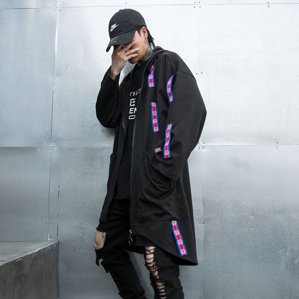 

autumn and winter new long coat men loose casual dark national tide jacket shawl man long trench jacket, Tan;black
