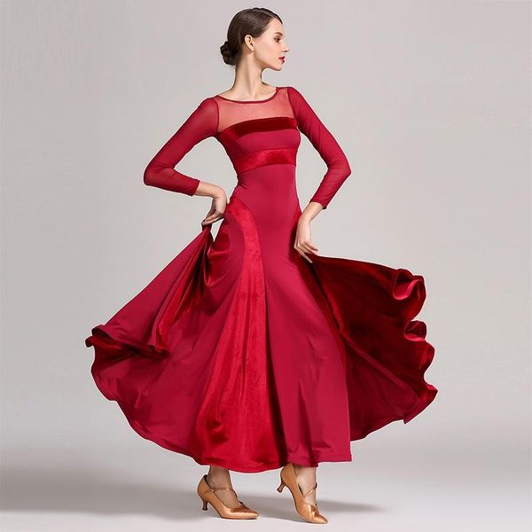 2019 Novo Vermelho Red Ballroom Vestido Mulheres Waltz Dress Dress Fringe Dance Wear Ballroom Dance Modern Trajes Flamenco