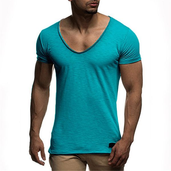 

wholesale price deep v neck short sleeve men t shirt fashion mens tee shirts hip hop casual solid color t shirts for men, White;black