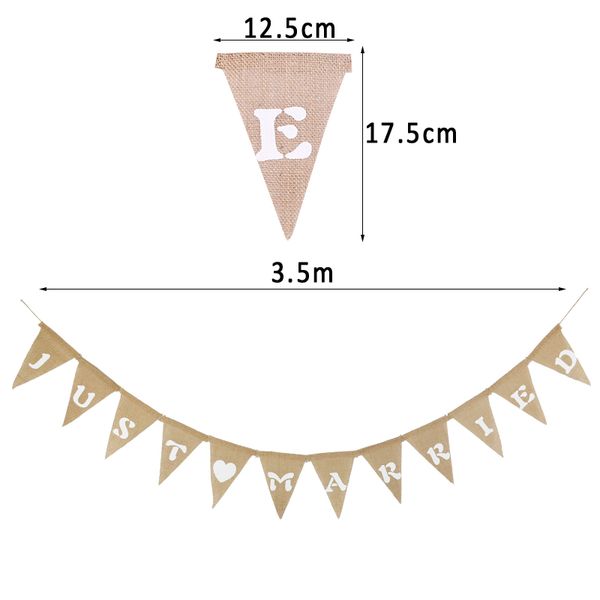 

1pc just married burlap banner vintage jute burlap bunting pennant for wedding backdrop decoration bachelorette hen night decor