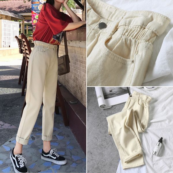 

white high waist jeans pants women loose vintage harem boyfriends jeans mujer chic loose black plus size casual pants, Blue