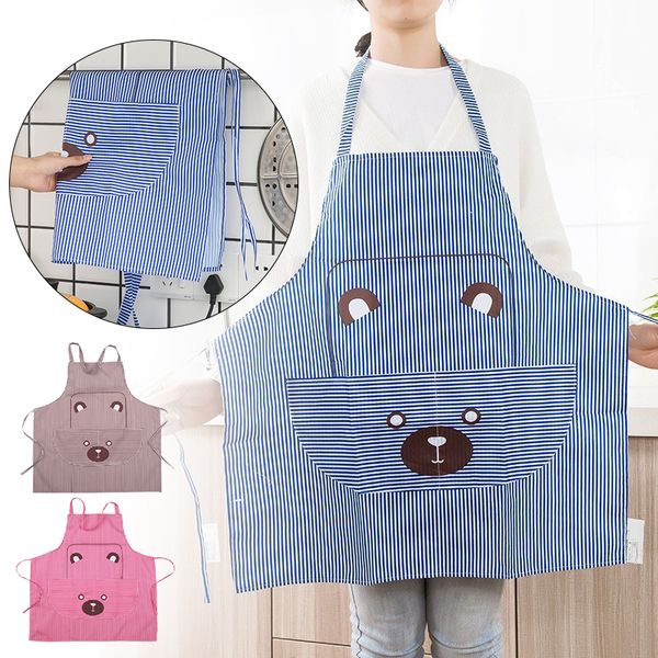 

work apron cooking aprons bear polyester waterproof cooking cartoon bbq kitchen stripe gift baking craft apron home
