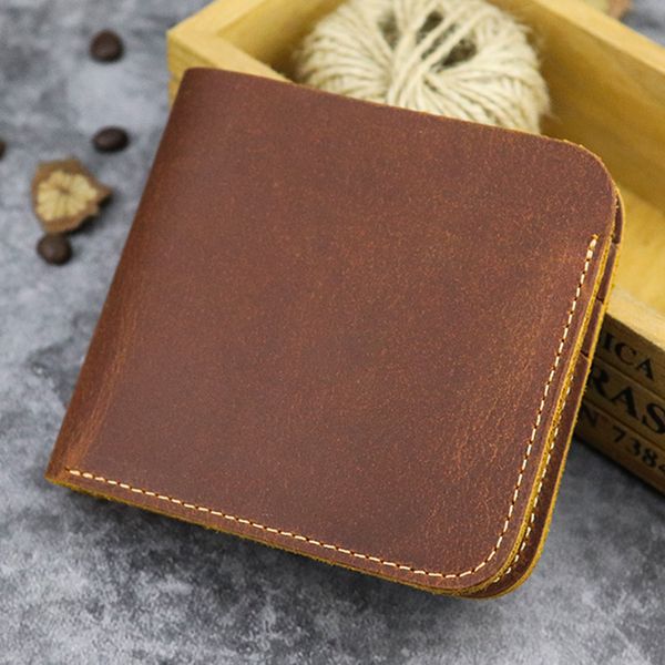 

handmade small wallet men genuine leather vintage mens wallets multi-card bit money bag layer cow leather purse, Red;black