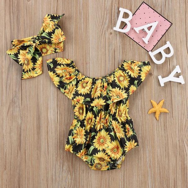 

newborn baby girls flower bodysuit jumpsuit sunsuit outfits set clothes, Blue