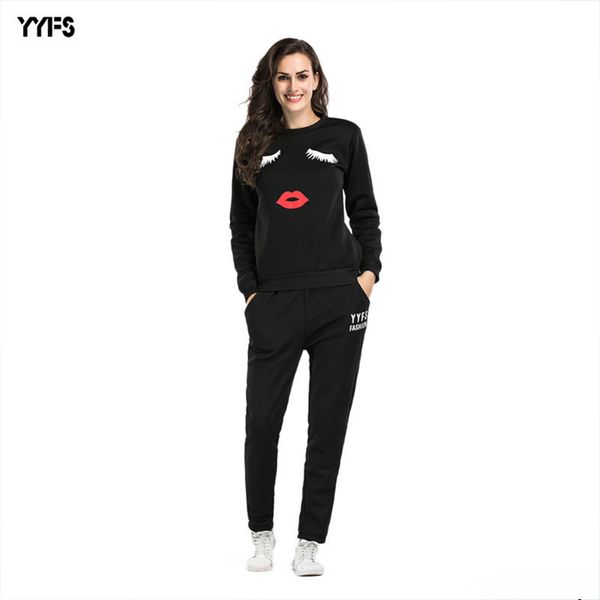 

women designer casual plus velvet sweater pants two-piece lip print sports suit women6qnh6qnh, Gray