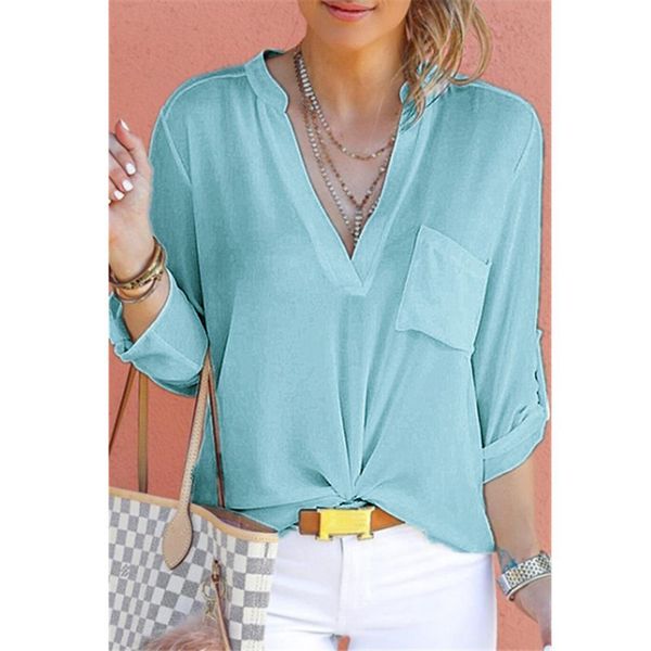 

women summer v-neck chiffon blouses 3/4 sleeve female shirt plus size feminina camisas blusas tunic shirts s-5xl ws9724v, White
